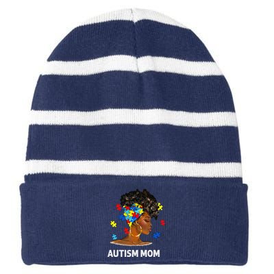 African Black Autism Mom Afro Mother Autism Awareness Mama Striped Beanie with Solid Band