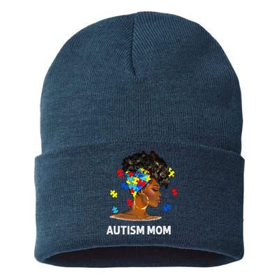 African Black Autism Mom Afro Mother Autism Awareness Mama Sustainable Knit Beanie