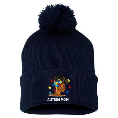 African Black Autism Mom Afro Mother Autism Awareness Mama Pom Pom 12in Knit Beanie