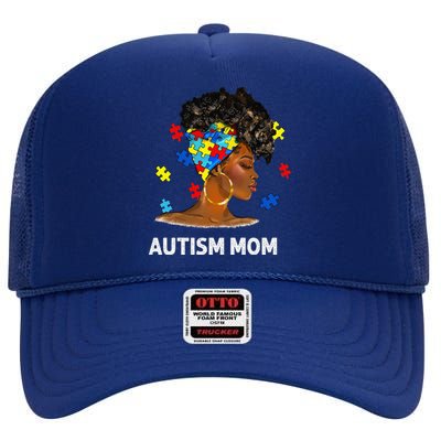 African Black Autism Mom Afro Mother Autism Awareness Mama High Crown Mesh Back Trucker Hat