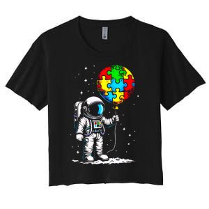 Astronaut Balloon Autism Awareness Space Autistic Boy Women's Crop Top Tee