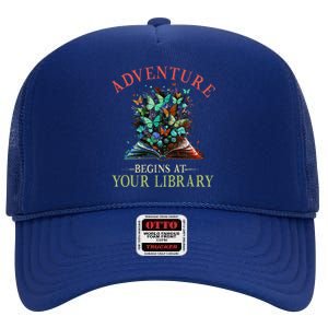 Adventure Begins At Your Library Summer Reading 2024 Flowers High Crown Mesh Back Trucker Hat