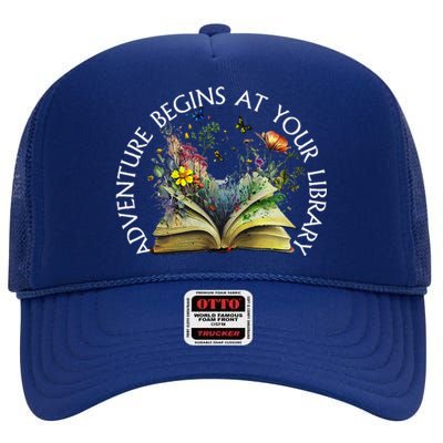 Adventure Begins At Your Library Summer Reading 2024 High Crown Mesh Back Trucker Hat