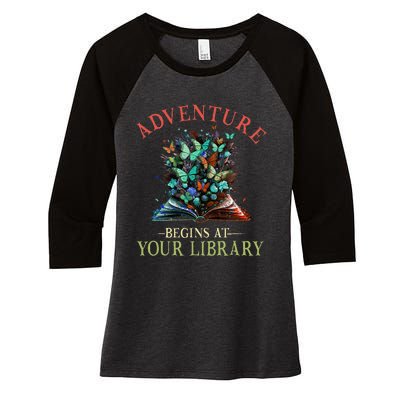 Adventure Begins At Your Library Summer Reading 2024 Flowers Women's Tri-Blend 3/4-Sleeve Raglan Shirt