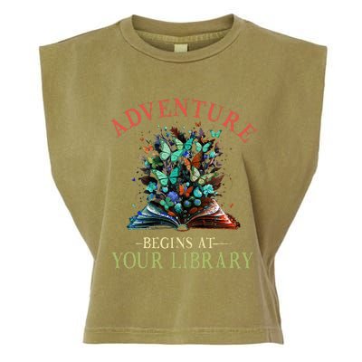 Adventure Begins At Your Library Summer Reading 2024 Flowers Garment-Dyed Women's Muscle Tee