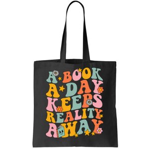 A Book a Day Keeps Reality Away Groovy Library Reading Lover Tote Bag