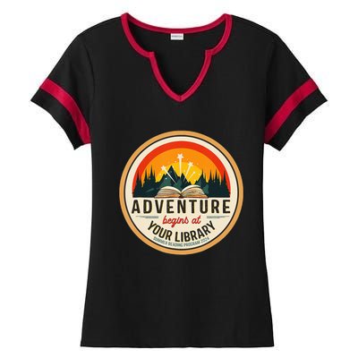 Adventure Begins At Your Library Summer Reading 2024 Ladies Halftime Notch Neck Tee