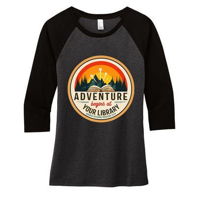 Adventure Begins At Your Library Summer Reading 2024 Women's Tri-Blend 3/4-Sleeve Raglan Shirt