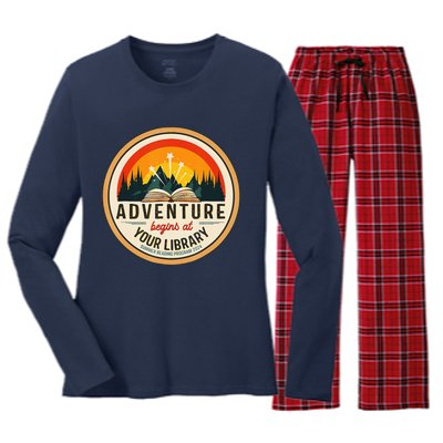 Adventure Begins At Your Library Summer Reading 2024 Women's Long Sleeve Flannel Pajama Set 