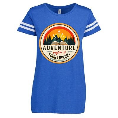 Adventure Begins At Your Library Summer Reading 2024 Enza Ladies Jersey Football T-Shirt