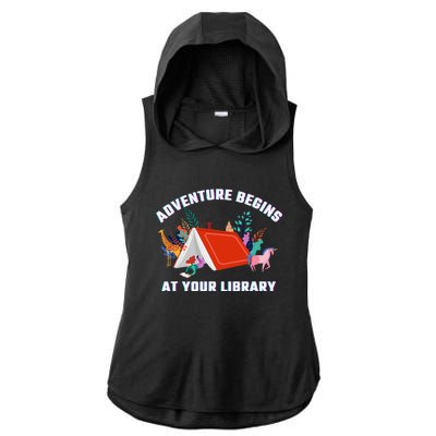 Adventure Begins At Your Library Summer Reading 2024 Ladies PosiCharge Tri-Blend Wicking Draft Hoodie Tank