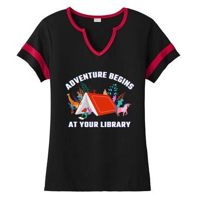 Adventure Begins At Your Library Summer Reading 2024 Ladies Halftime Notch Neck Tee