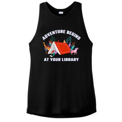 Adventure Begins At Your Library Summer Reading 2024 Ladies PosiCharge Tri-Blend Wicking Tank