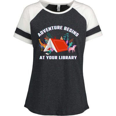 Adventure Begins At Your Library Summer Reading 2024 Enza Ladies Jersey Colorblock Tee