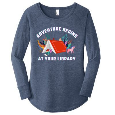 Adventure Begins At Your Library Summer Reading 2024 Women's Perfect Tri Tunic Long Sleeve Shirt