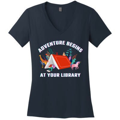 Adventure Begins At Your Library Summer Reading 2024 Women's V-Neck T-Shirt