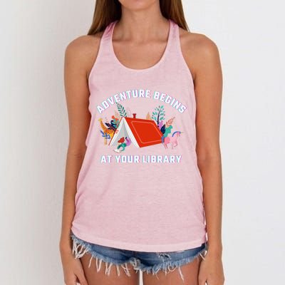 Adventure Begins At Your Library Summer Reading 2024 Women's Knotted Racerback Tank