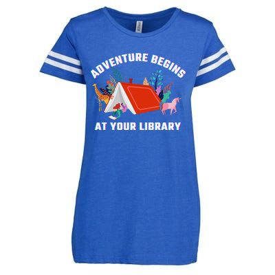 Adventure Begins At Your Library Summer Reading 2024 Enza Ladies Jersey Football T-Shirt