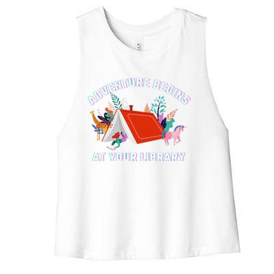 Adventure Begins At Your Library Summer Reading 2024 Women's Racerback Cropped Tank