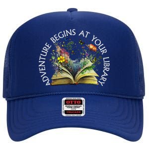 Adventure Begins At Your Library Summer Reading 2024 High Crown Mesh Back Trucker Hat