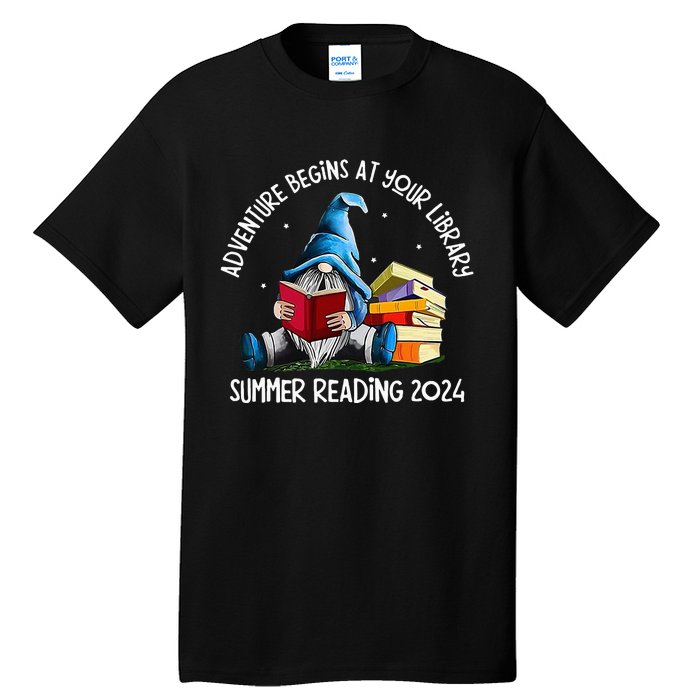 Adventure Begins At Your Library Summer Reading 2024 Gnome Tall T-Shirt