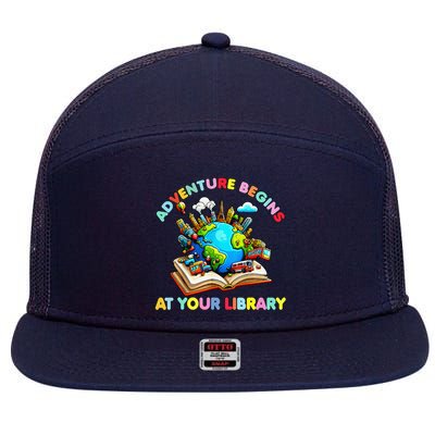 Adventure Begins At Your Library Summer Reading 2024 Earth 7 Panel Mesh Trucker Snapback Hat