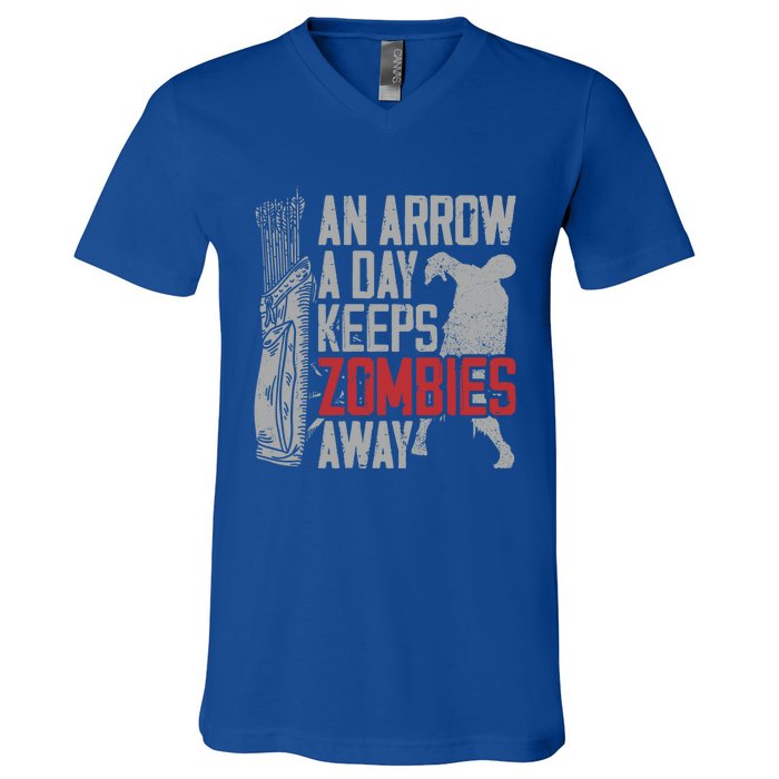 Archery Bow Archer Zombie Vintage An Arrow A Day Keeps Gift V-Neck T-Shirt