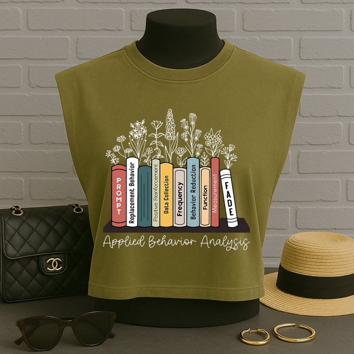Applied Behavior Analysis Book Wildflower ABA RBT Therapist  Garment-Dyed Women's Muscle Tee