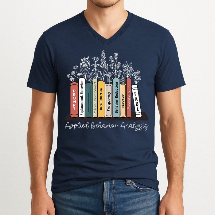 Applied Behavior Analysis Book Wildflower ABA RBT Therapist  V-Neck T-Shirt
