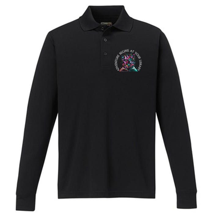 Adventure Begins At Your Library Summer Reading 2024 Gift Performance Long Sleeve Polo