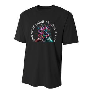 Adventure Begins At Your Library Summer Reading 2024 Gift Youth Performance Sprint T-Shirt