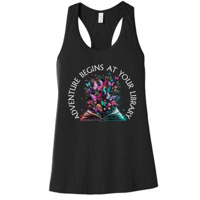 Adventure Begins At Your Library Summer Reading 2024 Gift Women's Racerback Tank