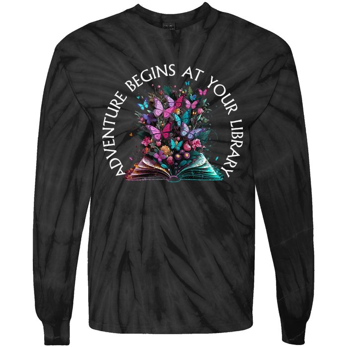 Adventure Begins At Your Library Summer Reading 2024 Gift Tie-Dye Long Sleeve Shirt