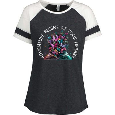 Adventure Begins At Your Library Summer Reading 2024 Gift Enza Ladies Jersey Colorblock Tee