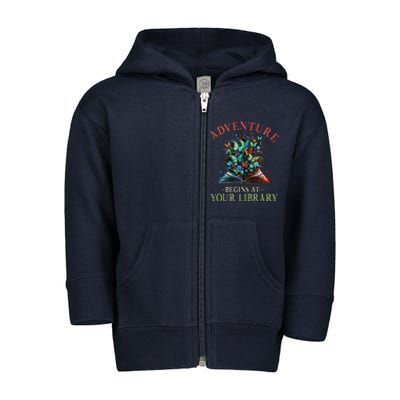 Adventure Begins At Your Library Summer Reading 2024 Flowers Toddler Zip Fleece Hoodie