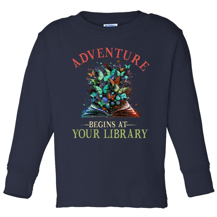 Adventure Begins At Your Library Summer Reading 2024 Flowers Toddler Long Sleeve Shirt