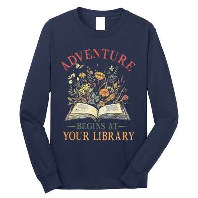 Adventure Begins At Your Library Summer Reading 2024 Flowers Long Sleeve Shirt