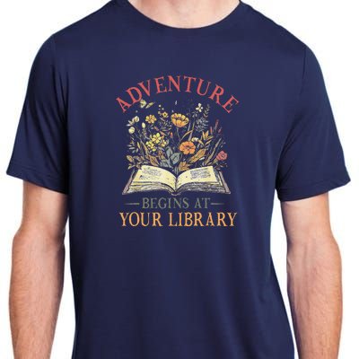 Adventure Begins At Your Library Summer Reading 2024 Flowers Adult ChromaSoft Performance T-Shirt