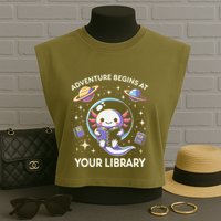 Adventure Begins At Your Library Summer Reading Program 2024 Garment-Dyed Women's Muscle Tee