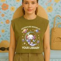 Adventure Begins At Your Library Summer Reading Program 2024 Garment-Dyed Women's Muscle Tee