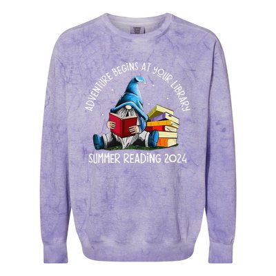 Adventure Begins At Your Library Summer Reading 2024 Gnome Colorblast Crewneck Sweatshirt