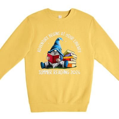 Adventure Begins At Your Library Summer Reading 2024 Gnome Premium Crewneck Sweatshirt