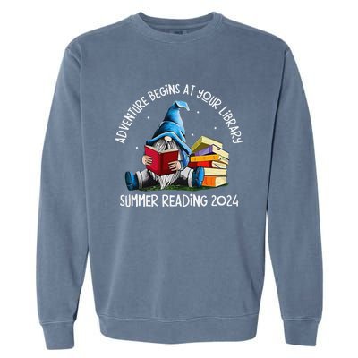 Adventure Begins At Your Library Summer Reading 2024 Gnome Garment-Dyed Sweatshirt