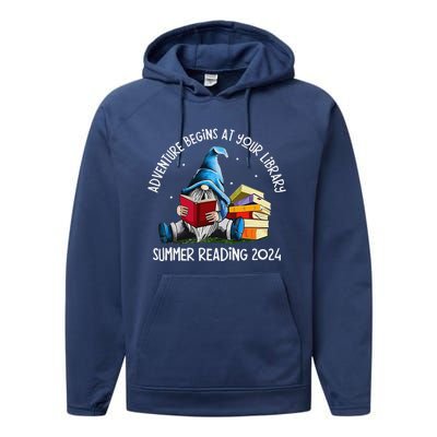 Adventure Begins At Your Library Summer Reading 2024 Gnome Performance Fleece Hoodie