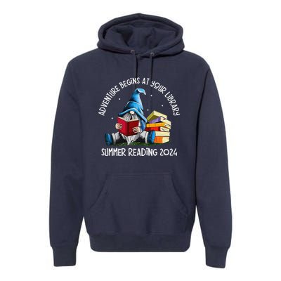 Adventure Begins At Your Library Summer Reading 2024 Gnome Premium Hoodie