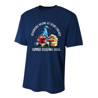 Adventure Begins At Your Library Summer Reading 2024 Gnome Performance Sprint T-Shirt