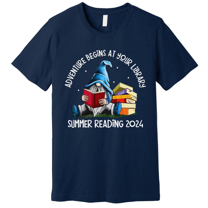 Adventure Begins At Your Library Summer Reading 2024 Gnome Premium T-Shirt