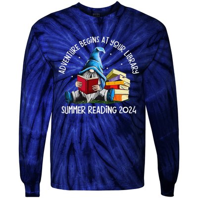 Adventure Begins At Your Library Summer Reading 2024 Gnome Tie-Dye Long Sleeve Shirt