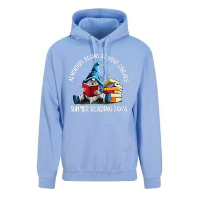 Adventure Begins At Your Library Summer Reading 2024 Gnome Unisex Surf Hoodie