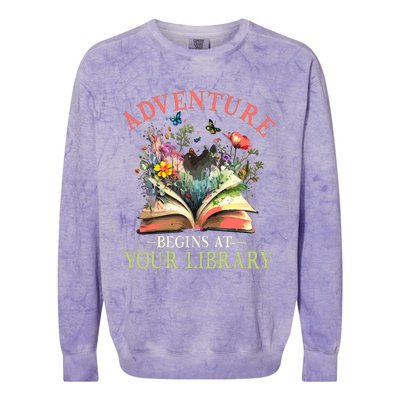 Adventure Begins At Your Library Summer Reading 2024 Flowers Colorblast Crewneck Sweatshirt